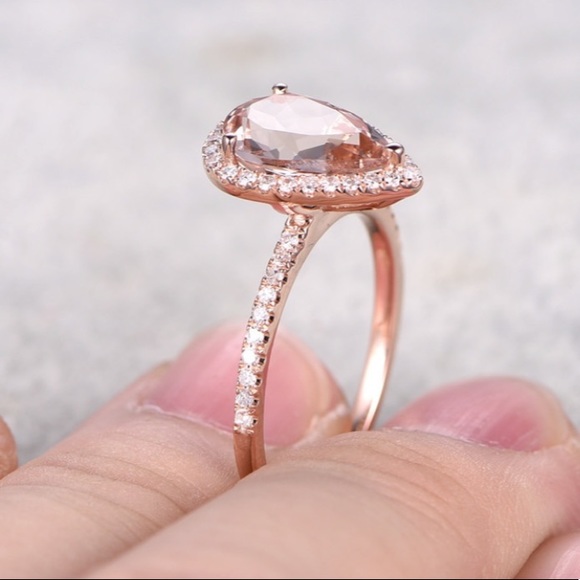 NEW💎6 Carat 18K Rose Gold Morganite Halo Ring - Picture 7 of 7